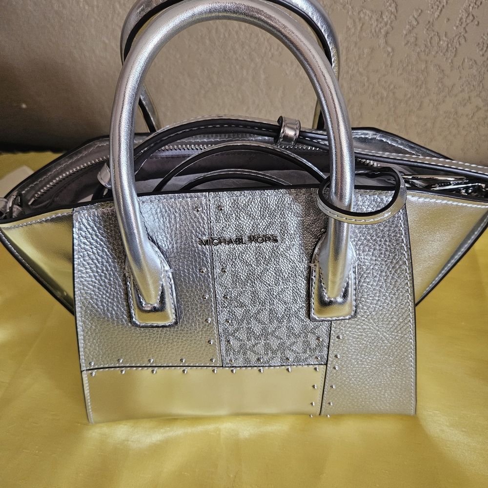 Michael Kors Silver Satchel Bag